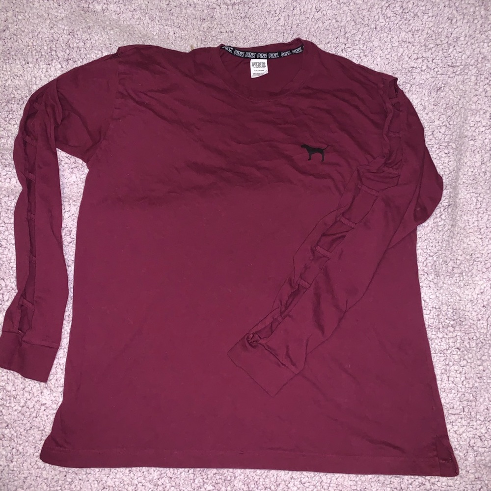 VS PINK cut out sleeve maroon tee sz.L